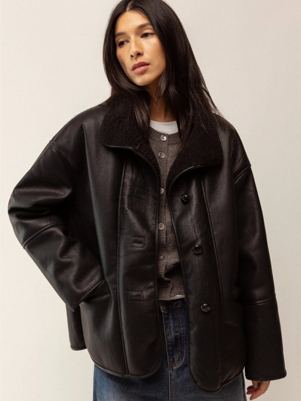 OAK + FORT Oversized Vegan Suede Sherpa Jacket Size M